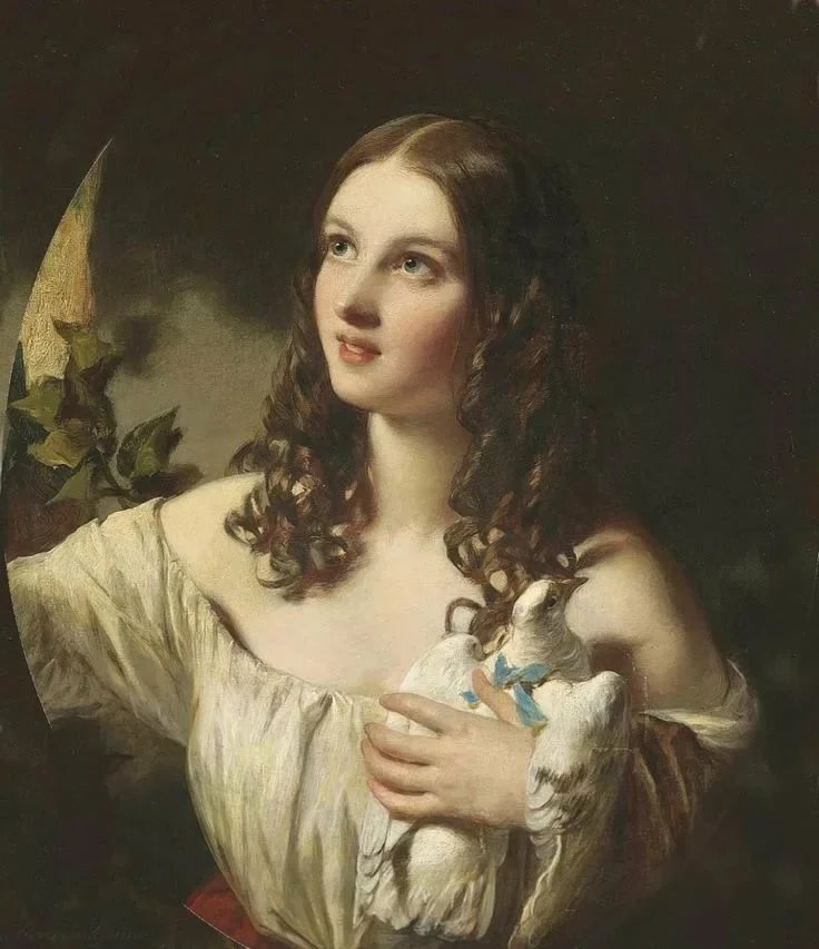 Девушка с голубем. Сэнт Джеймс - голубь, 19 век, живопись, девушка, портрет - оригинал