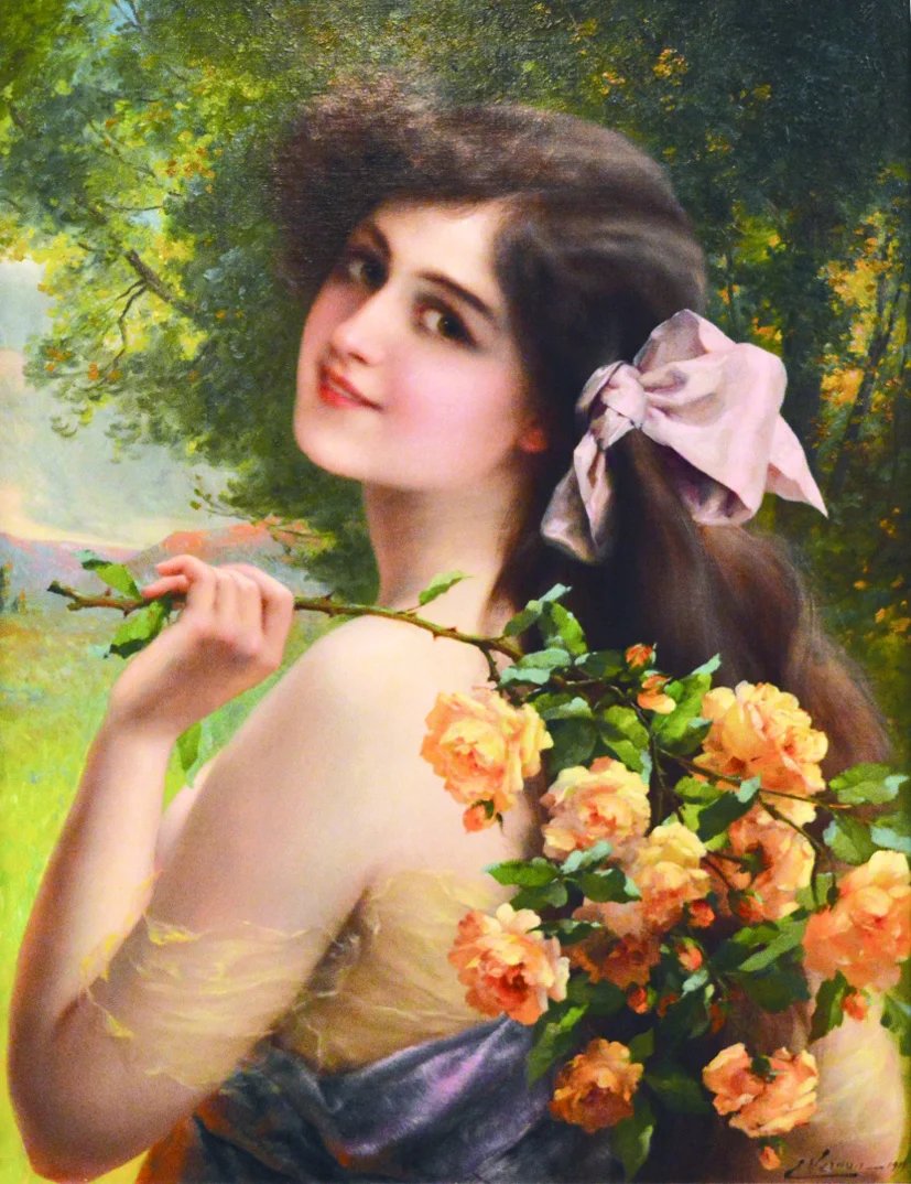Девушка с розами. Эмиль Вернон - роза, девушка, цветы, 19 век, портрет, живопись - оригинал