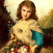 Схема вышивки «Девочка с розами. Адольф Пиот»