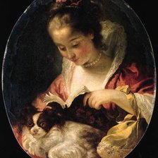 Оригинал схемы вышивки «Габриэль-Франсуа Дуайен. Девушка с собачкой» (№2117573)