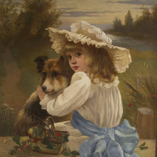 Схема вышивки «Девочка с собакой. Чарльз Бартон Барбер»