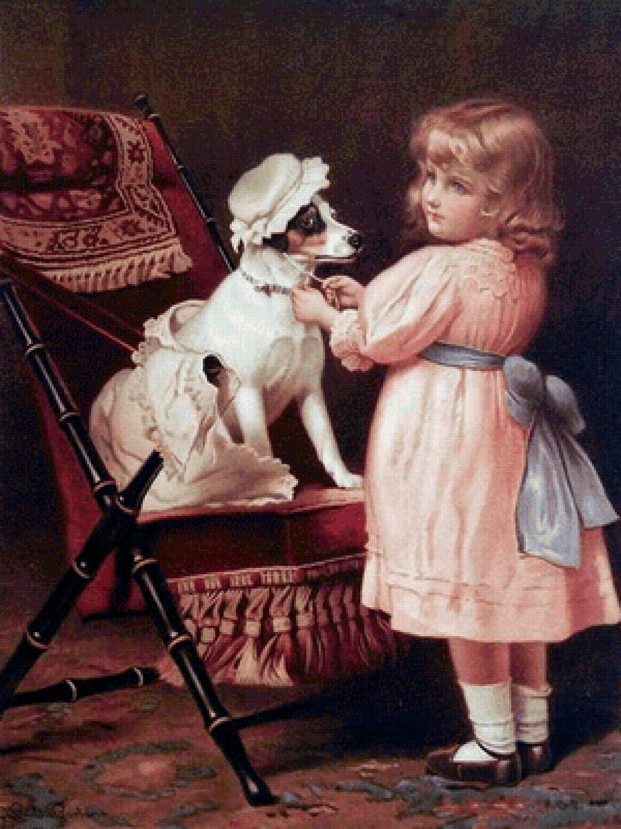 Девочка с собакой. Чарльз Бартон Барбер - 19 век, собака, девочка, живопись, портрет - предпросмотр