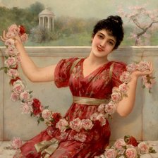 Схема вышивки «Девушка с гирляндой роз»