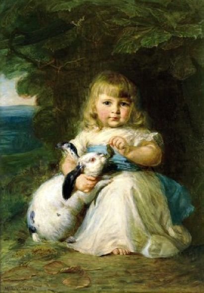 Девочка с кроликом. Mary Lemon Waller - живопись, 19 век, девочка, портрет, кролик - оригинал