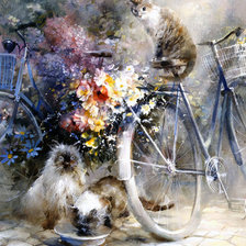 Схема вышивки «котики и велосипеды»