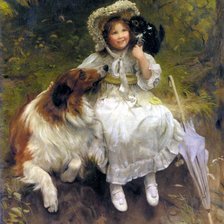 Девочка с собакой и котёнком. Артур Джон Элсли