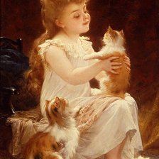 Схема вышивки «Девочка с кошками. Эмиль Мунье»