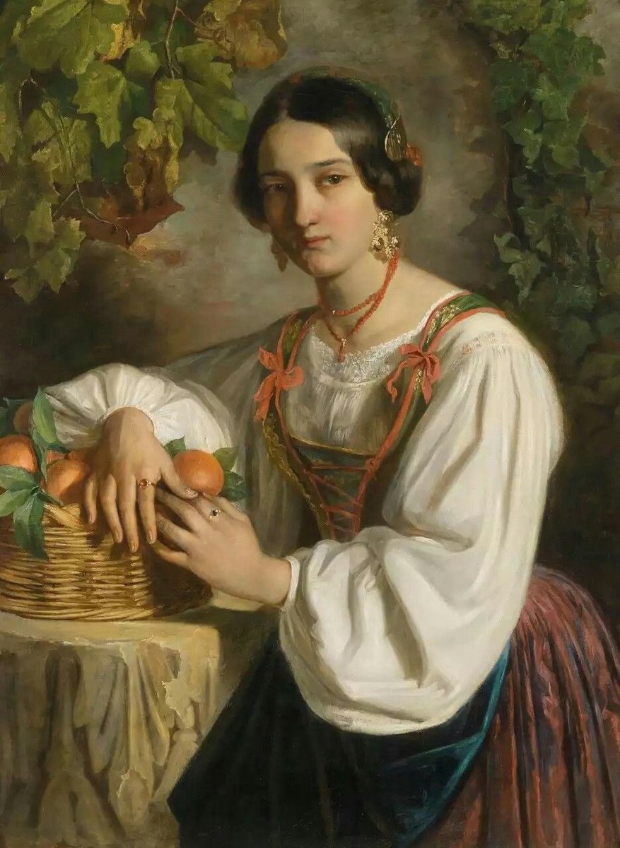 Итальянка с корзиной фруктов. Johann (Giovanni) Endler - живопись, 19 век, девушка, портрет - оригинал