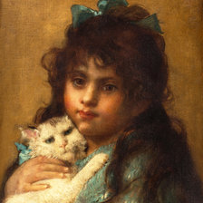 Оригинал схемы вышивки «Девочка с кошкой. Рerrault Léon Jean Вasile» (№2127030)