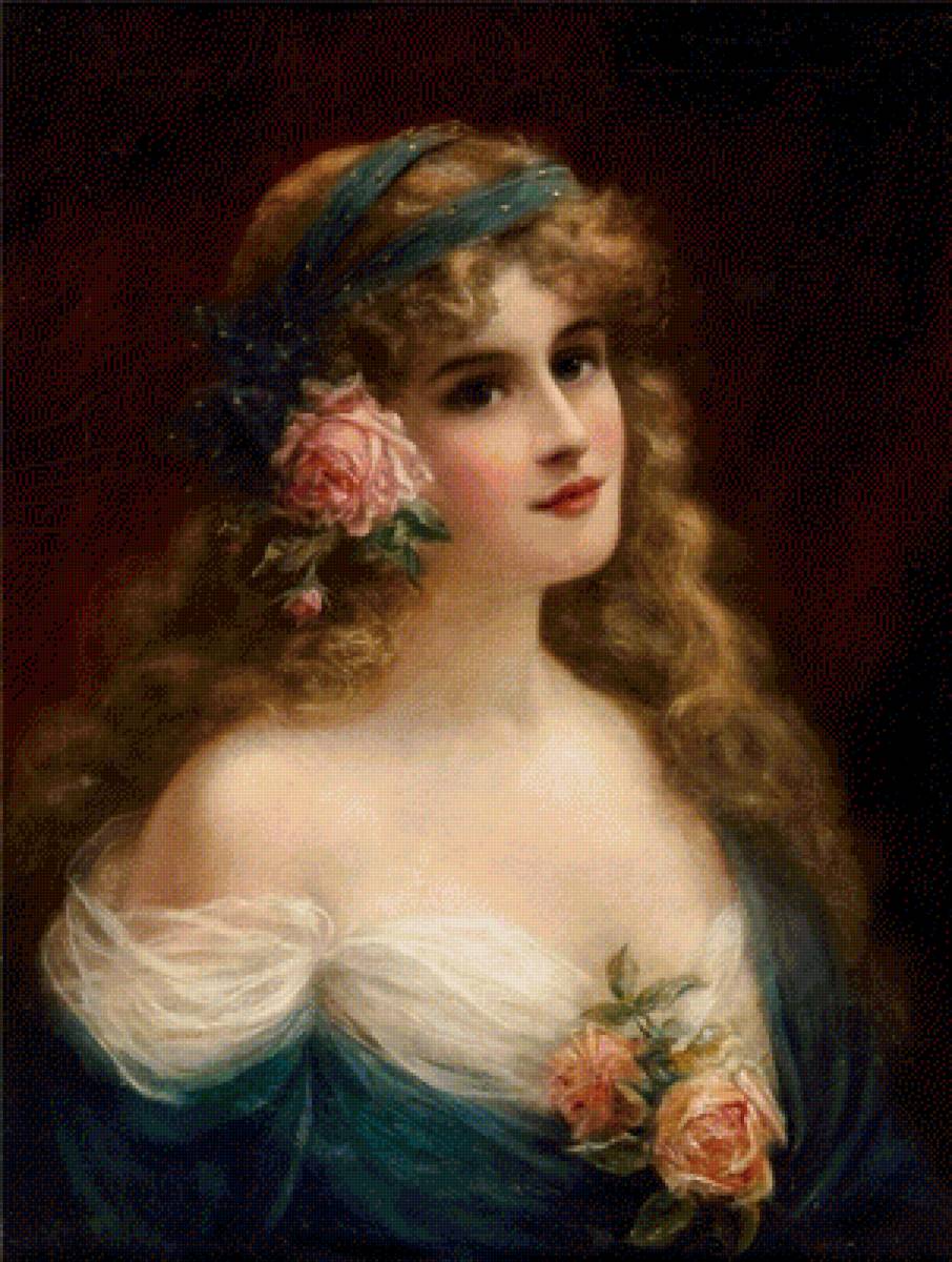 Эмиль Вернон. Девушка с розой - портрет, девушка, живопись, роза, 19 век - предпросмотр