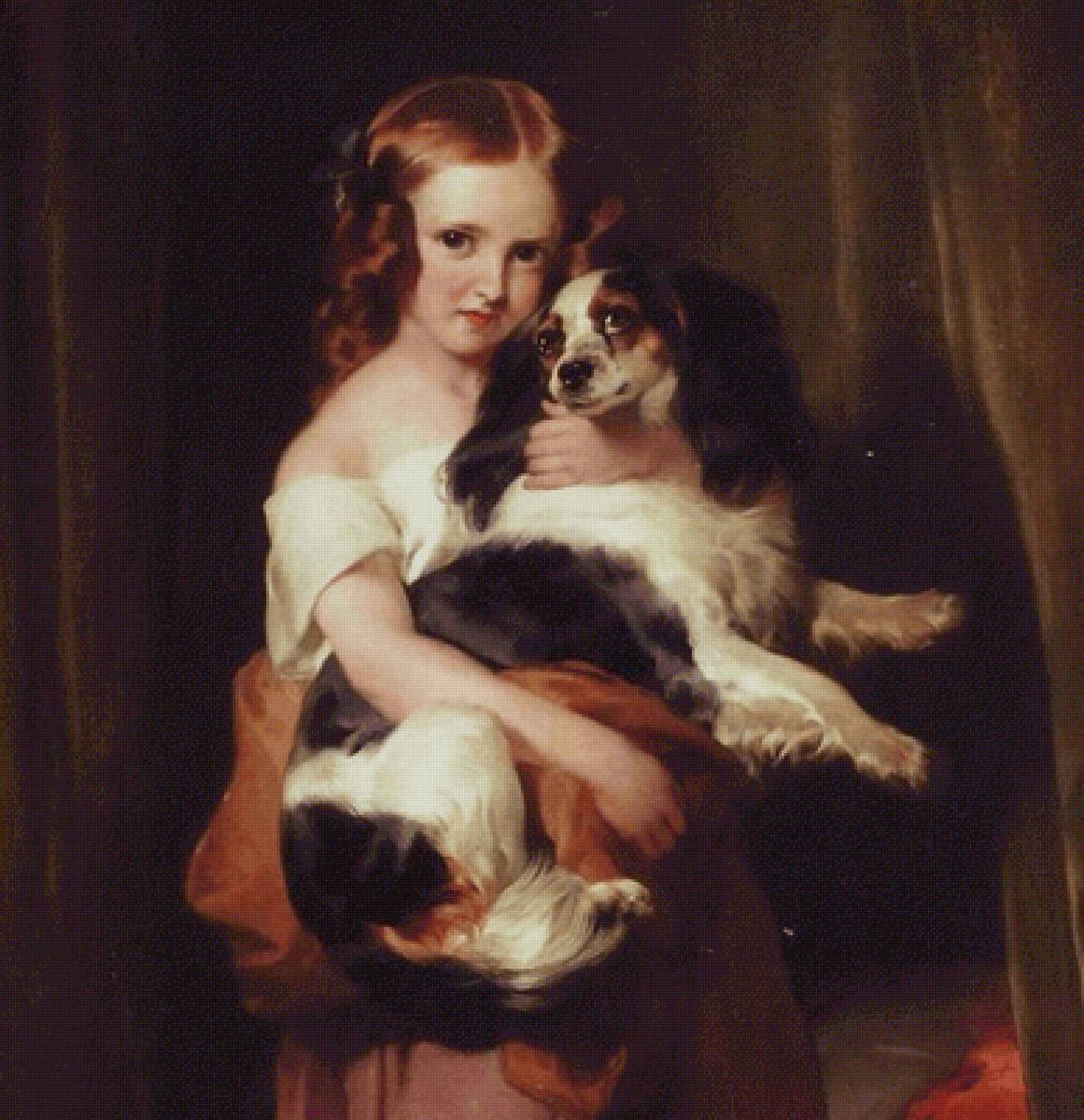 Jules Salles Wagner. Портрет мисс Элизы Пил - девочка, портрет, собака, живопись, 19 век - предпросмотр