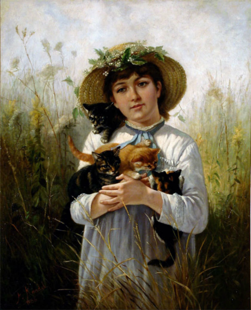 Фредерик Рондел. Девушка с котятами - живопись, котенок, 19 век, девушка, портрет - оригинал