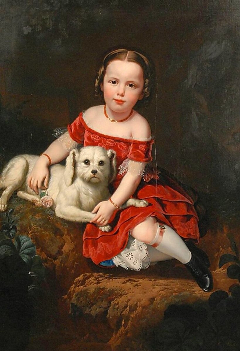 CHARLES CHRISTIAN NAHL. Девочка с собакой - собака, портрет, живопись, 19 век, девочка - оригинал