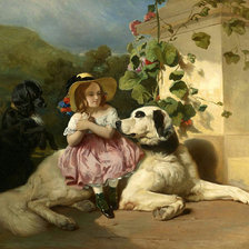 Оригинал схемы вышивки «Девочка с собаками. Пьер-Альфред Дедрё» (№2130404)