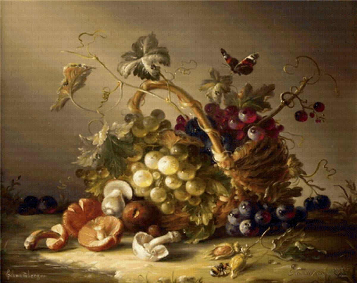 Натюрморт с грибами. Hildegard Schwamm - фрукты, натюрморт, живопись, грибы - предпросмотр