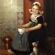 Схема вышивки «Девочка с кошкой. Edmond Louyot»