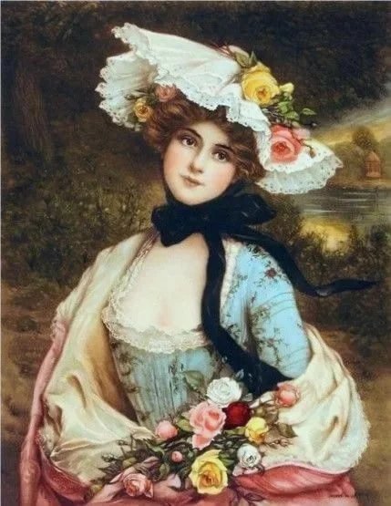 Дама с розами. Франсуа Мартин Кавель - дама, 19 век, женщина, живопись, портрет, девушка - оригинал