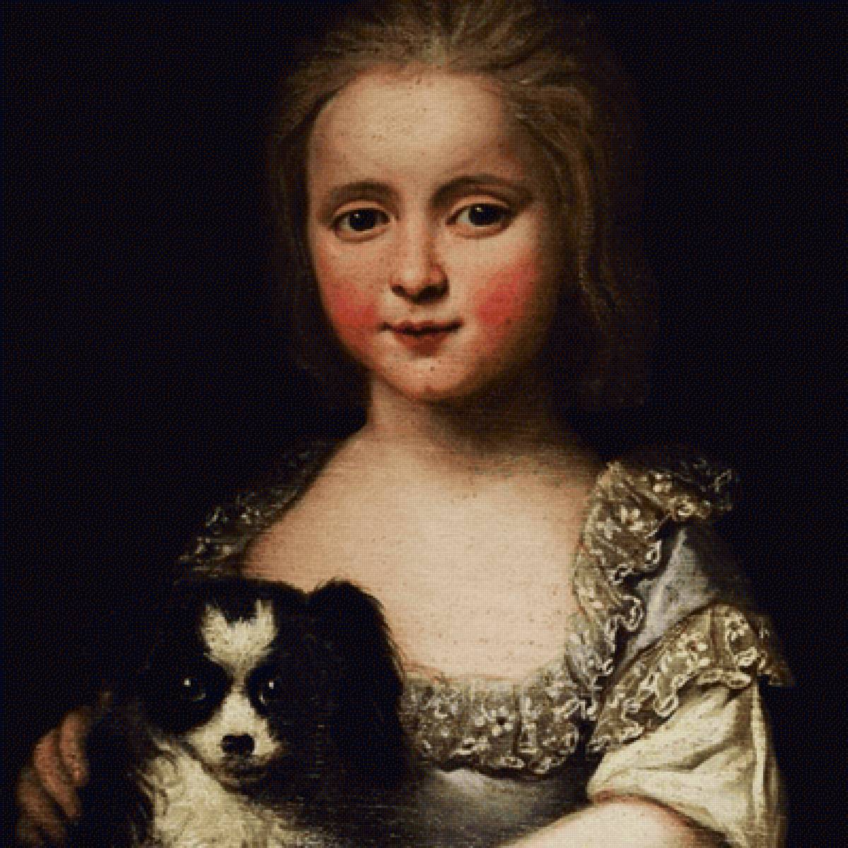 Девочка с собачкой. Жозеф Дюкре - живопись, собака, 18 век, девочка, портрет - предпросмотр
