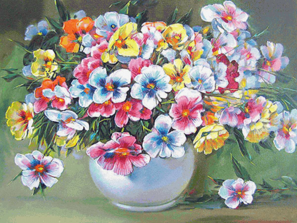 Акварельные анютины глазки - букет, цветы, анютины глазки, цветы в вазе - предпросмотр
