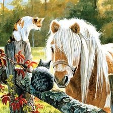 Оригинал схемы вышивки «кошки и лошадь» (№2134100)
