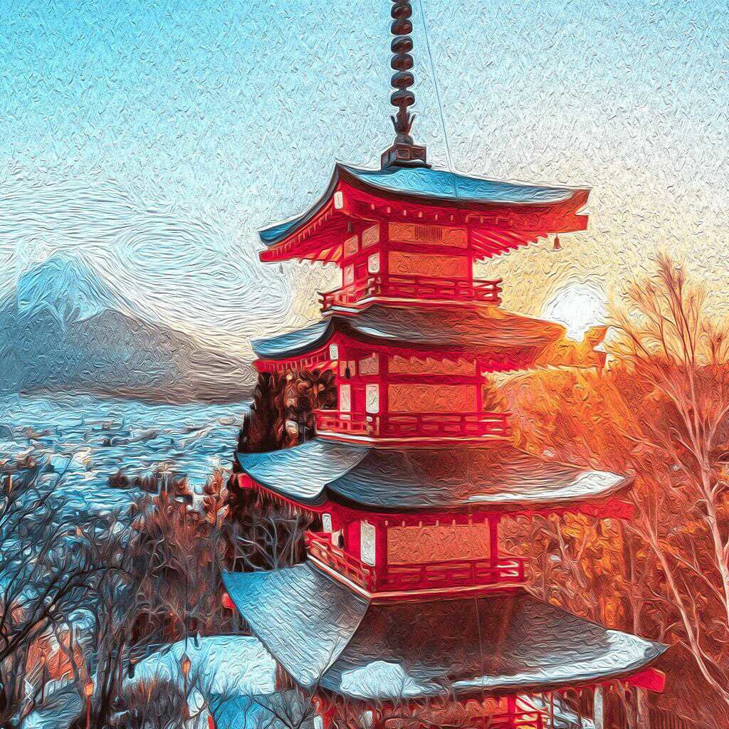 Красная пагода - япония, гора, азия, пагода - оригинал