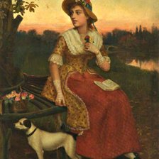 Схема вышивки «Девушка с собакой. Philip Richard Morris»