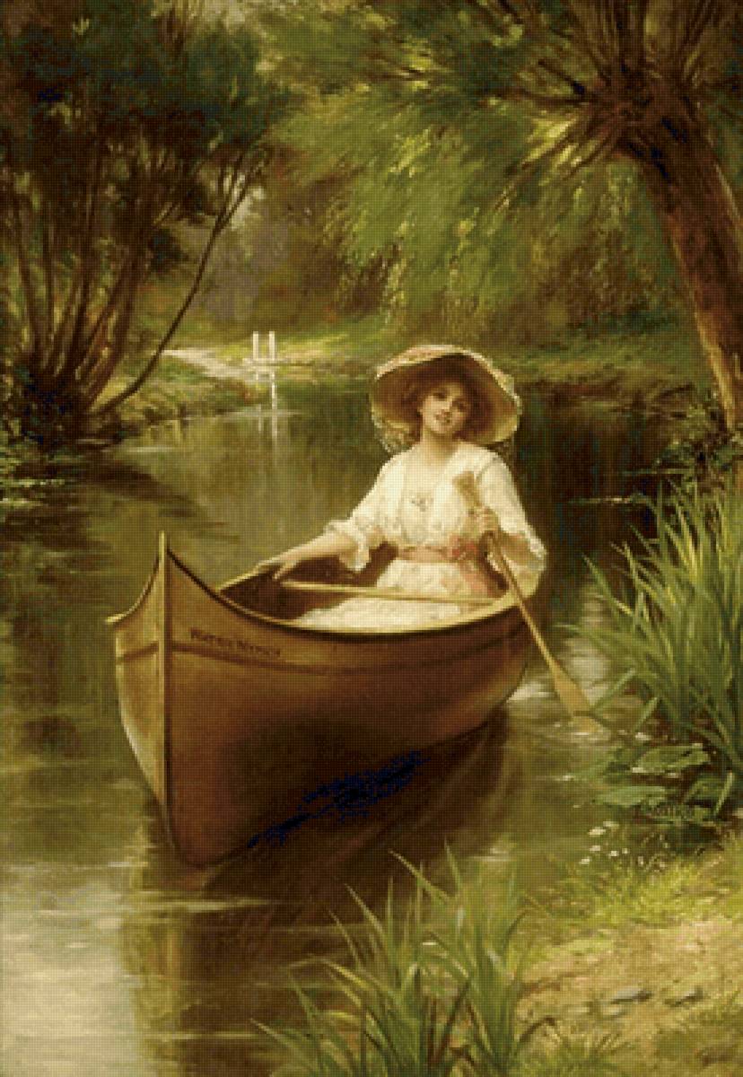 Девушка в лодке - 19 век, живопись, девушка - предпросмотр