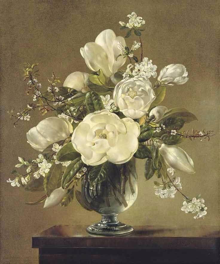 Белые цветы. Анжела Кеннеди - живопись, цветы, натюрморт, ваза, роза - оригинал