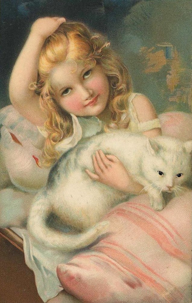 Девочка с котом. Открытка - открытка, кошка, девочка - оригинал