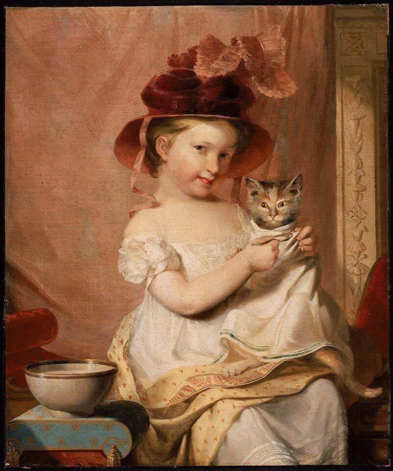 Сэмюэль Морзе. Девочка с котёнком - девочка, живопись, котенок, 18 век, портрет - оригинал