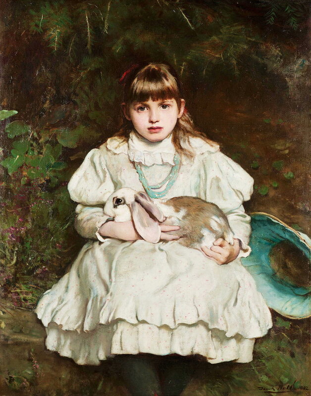 Франк Холл. Девочка с кроликом - 19 век, кролик, портрет, живопись, девочка - оригинал