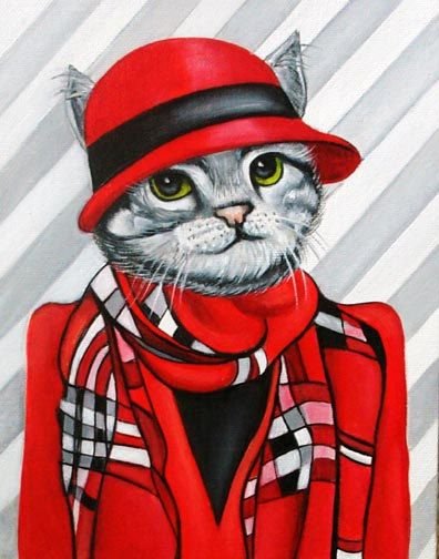 кошечка в шляпке - кошка, одежда, модница - оригинал