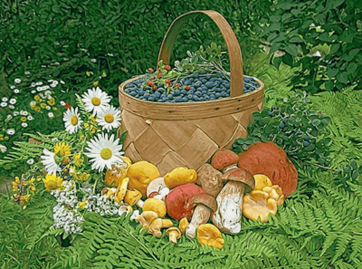 №2143316 - корзинка, ягоды, ромашки, грибы, лето - предпросмотр
