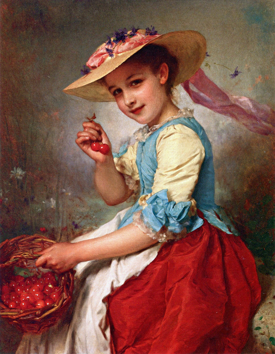 Девочка с ягодами. Адольф Пиот - портрет, девочка, живопись, 19 век - оригинал