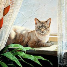 Оригинал схемы вышивки «кот на окне» (№2143499)