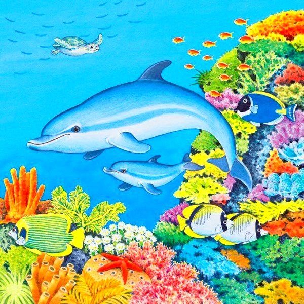 №2144772 - черепаха, подводный мир, дельфины, рыбы - оригинал