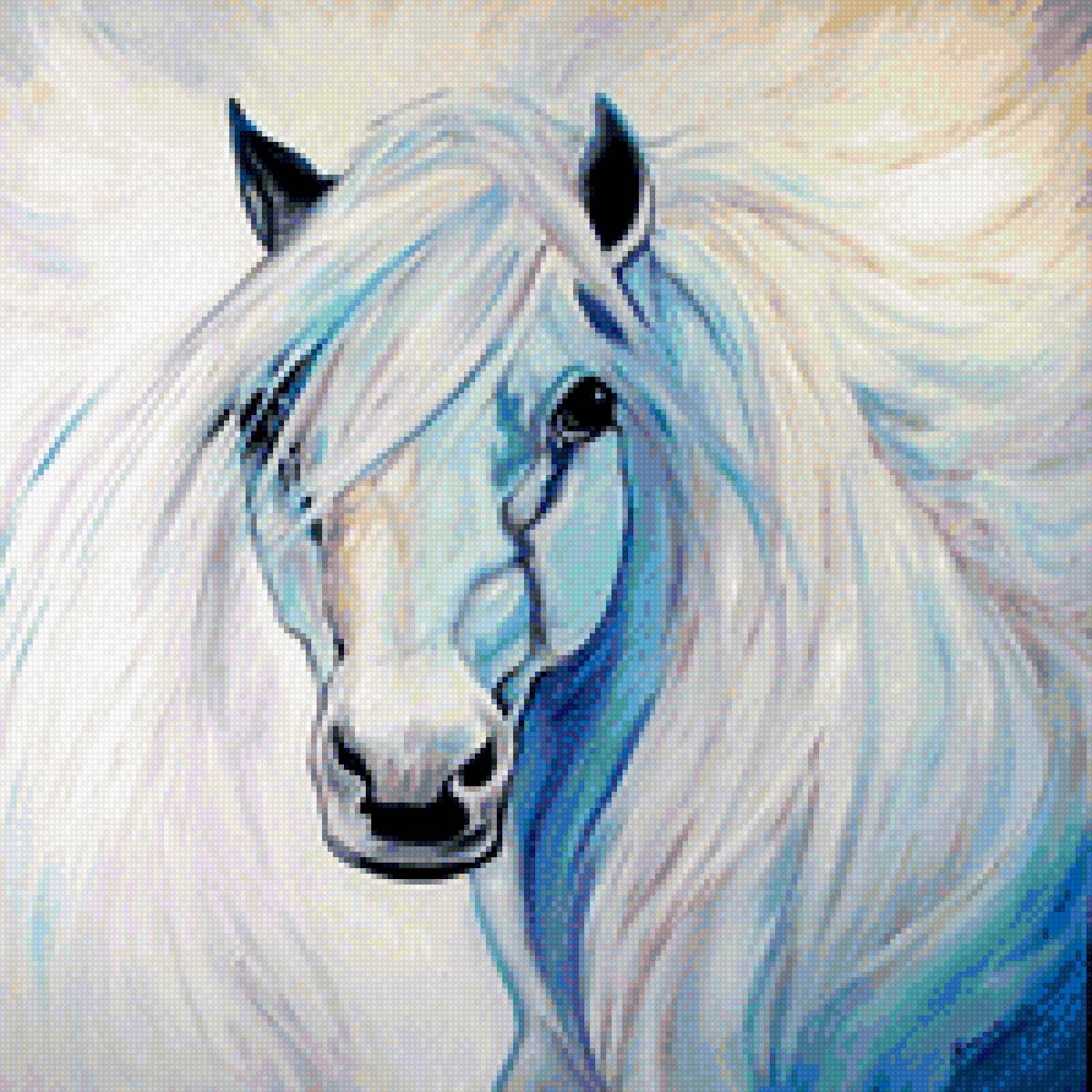 Белая лошадь - живопись., кони, лошади, лошадь, настроение, природа - предпросмотр