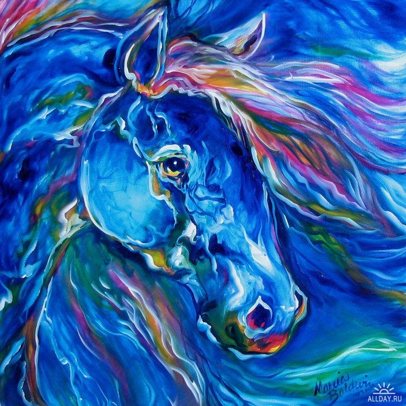 Синяя лошадь - лошади, лошадь, кони, природа, живопись., настроение - оригинал