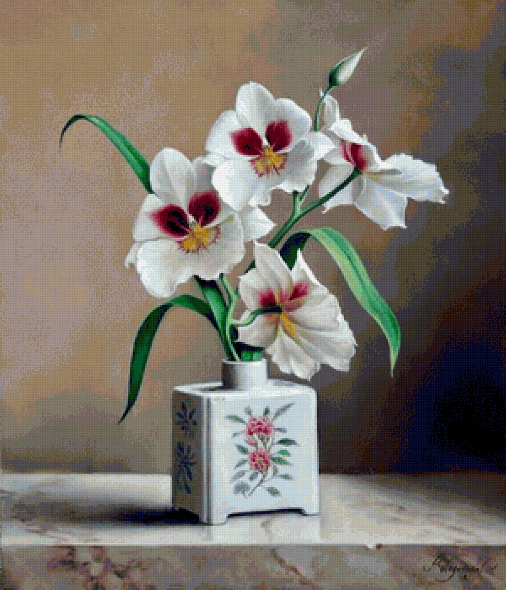 Белая орхидея - ваза, орхидея, натюрморт - предпросмотр