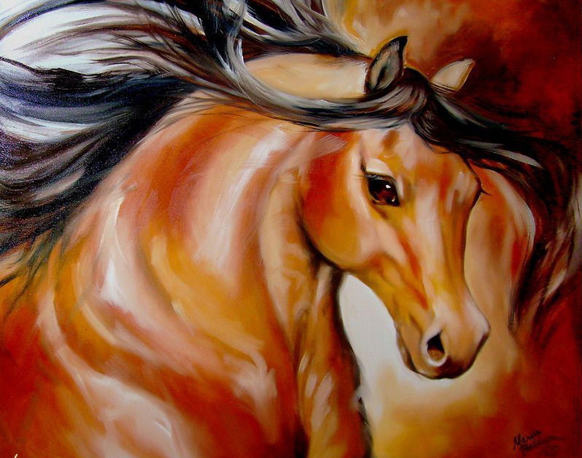 Благородная лошадь - лошади, настроение, лошадь, природа, кони, живопись. - оригинал