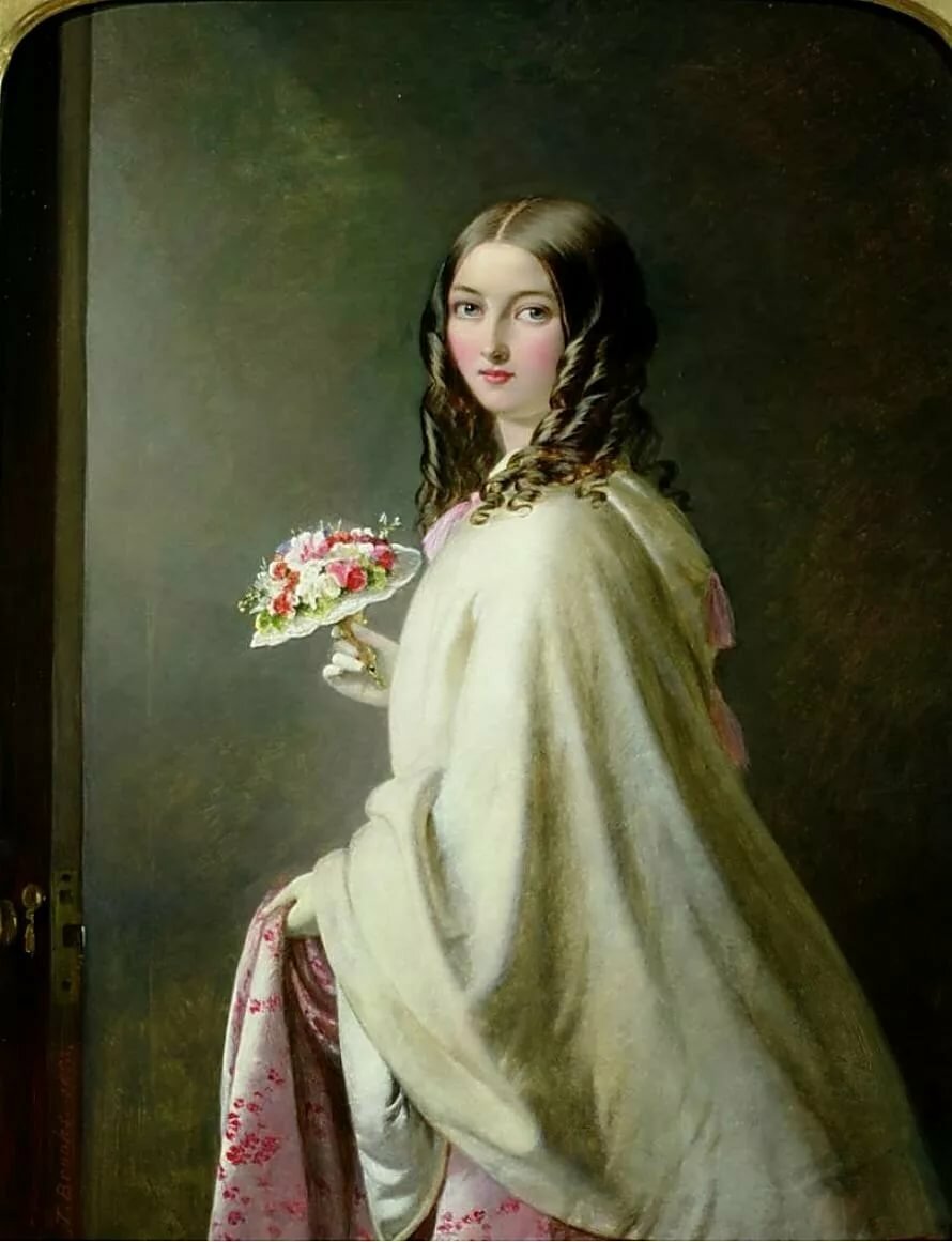 Девушка с букетом. Thomas Brooks - живопись, портрет, девушка, 19 век - оригинал