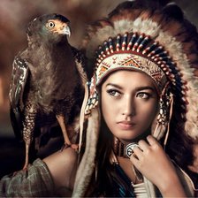 девушка-индейка с птицей
