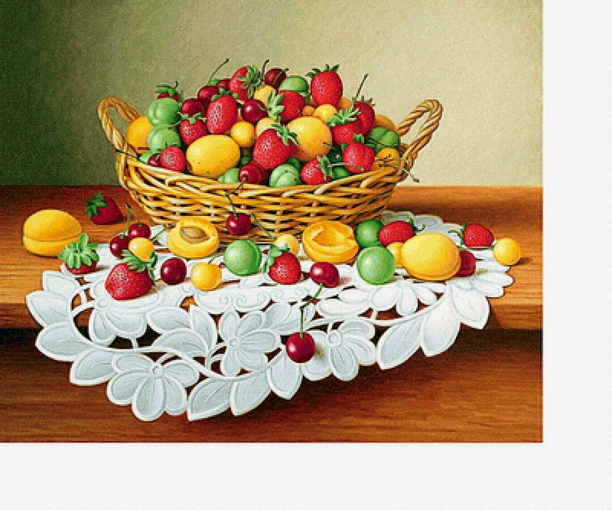 Натюрморт - сливы, фрукты, черешня, абрикосы, клубника - предпросмотр