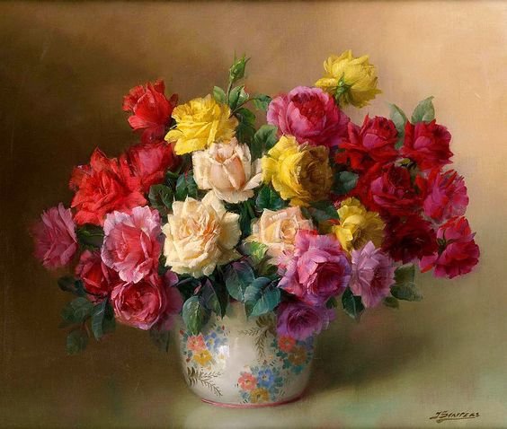 цветы в вазе - розы, ваза, гобелен, цветы - оригинал