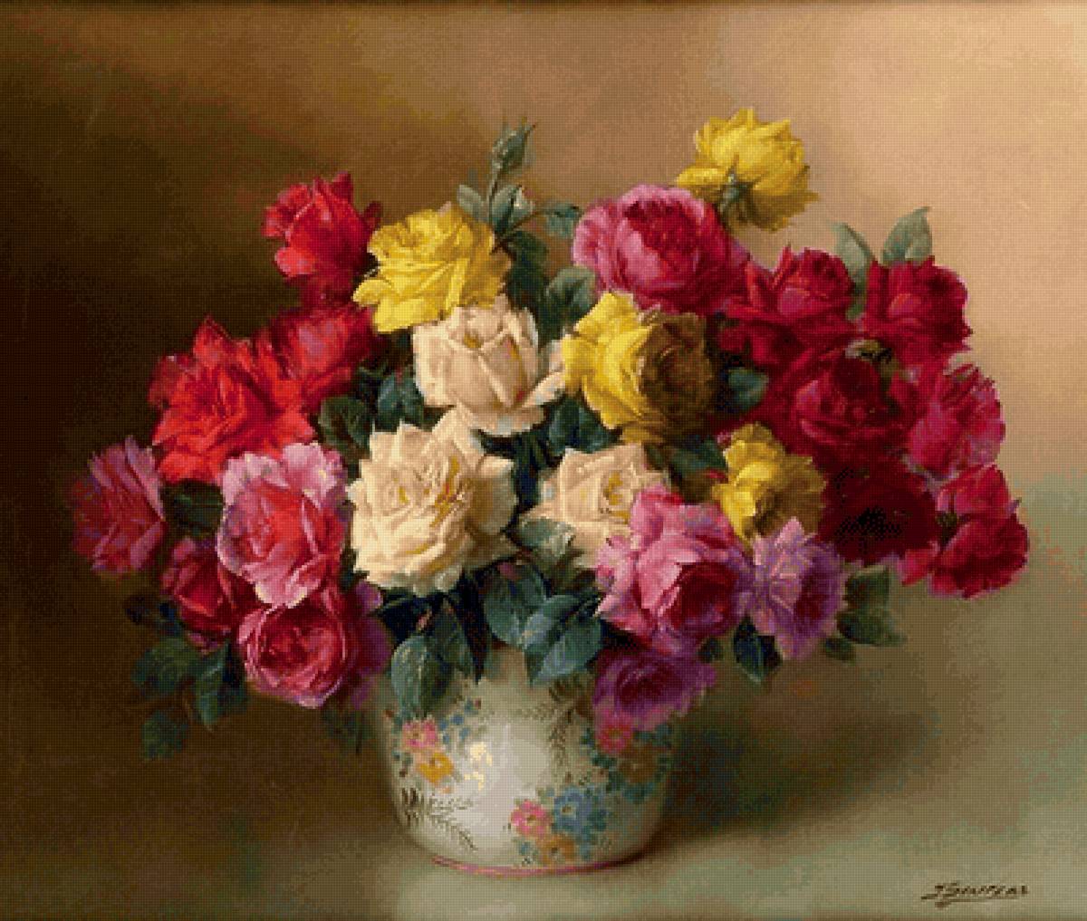 цветы в вазе - гобелен, ваза, цветы, розы - предпросмотр