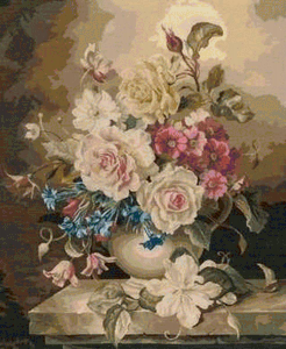 Цветы в вазе - ваза, цветы, натюрморт, розы - предпросмотр
