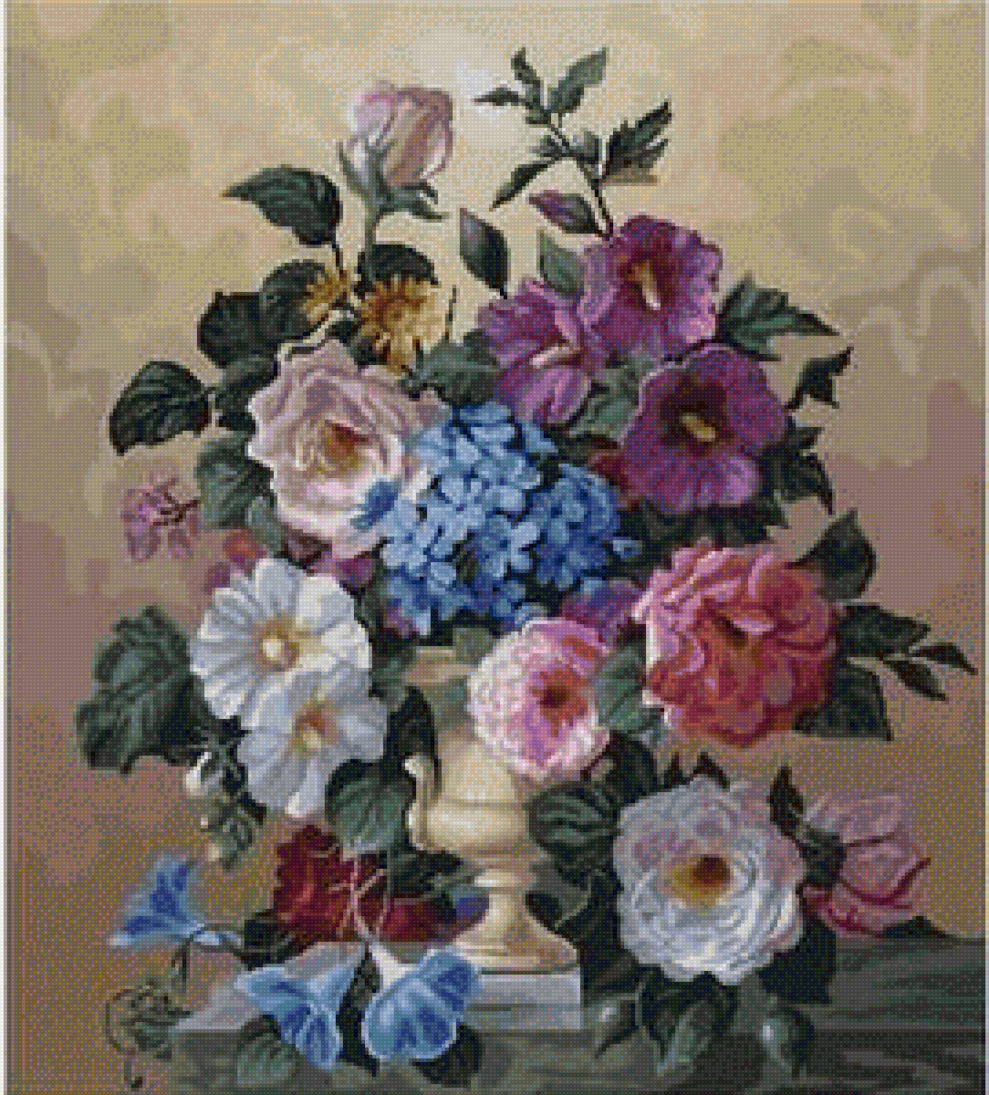 Цветы в вазе - букет, вьюнок, розы, гортензия, ваза - предпросмотр