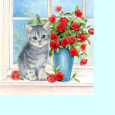 Схема вышивки «Кот и розы»