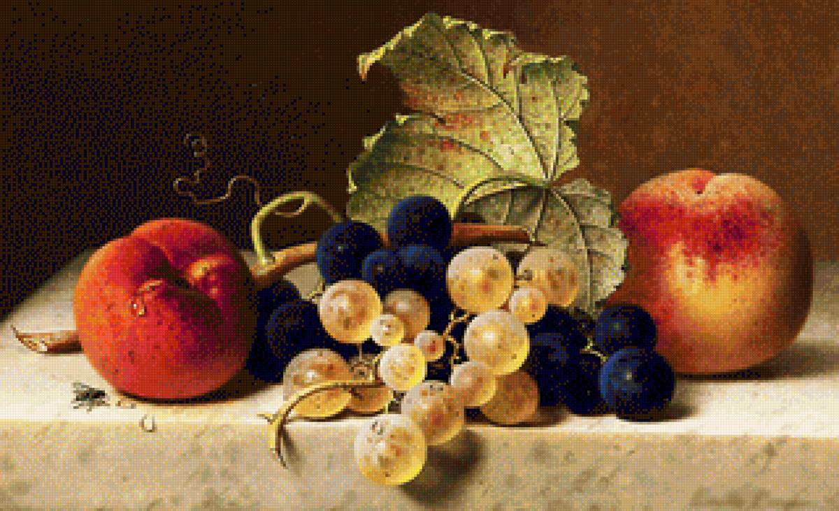 Персики и виноград - виноград, персики, натюрморт - предпросмотр