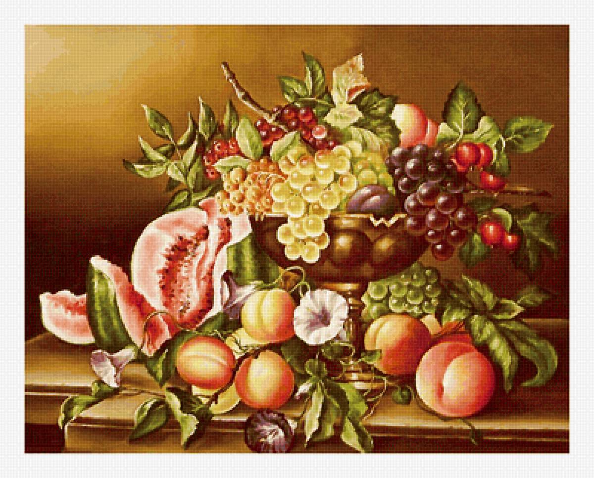 Серия "Натюрморты". - виноград, цветы, фрукты, натюрморт - предпросмотр